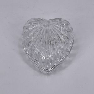 Crystal Glass Heart Shaped Trinket Box Jewelry Holder Avon Decorative Vanity